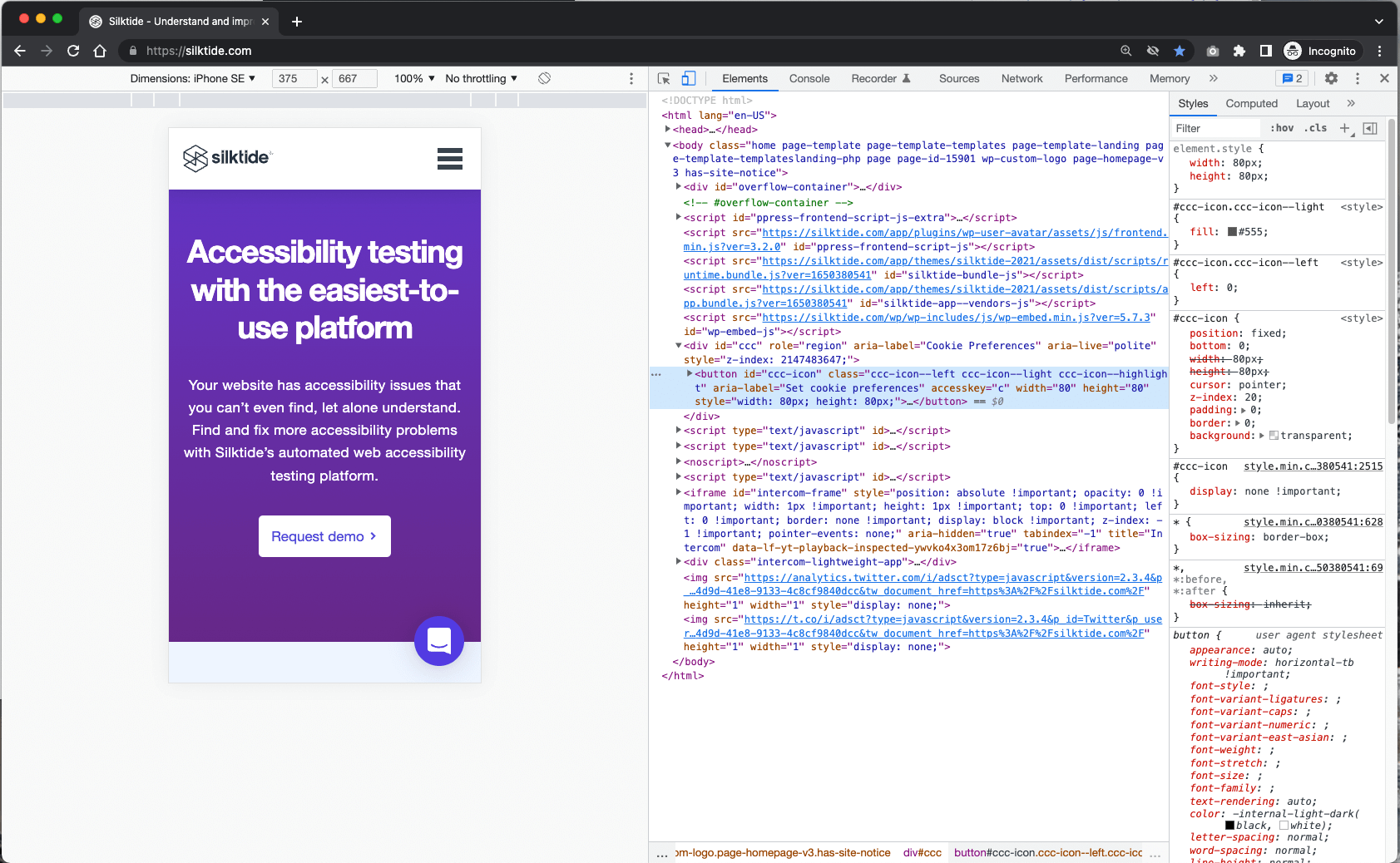 Website mobile preview in Chrome developer tools