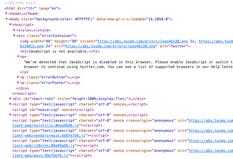 HTML code example with JavaScript disabled